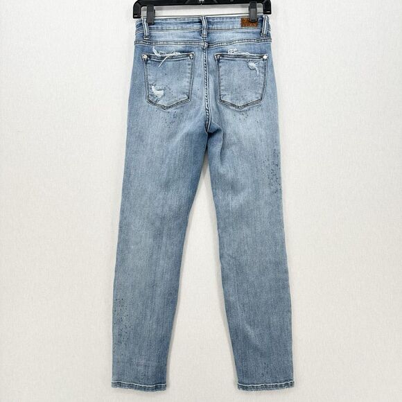 Judy Blue Jeans Womens 3 26 Boyfriend Blue Denim Rainbow Paint Splatter Distress - Picture 2 of 13